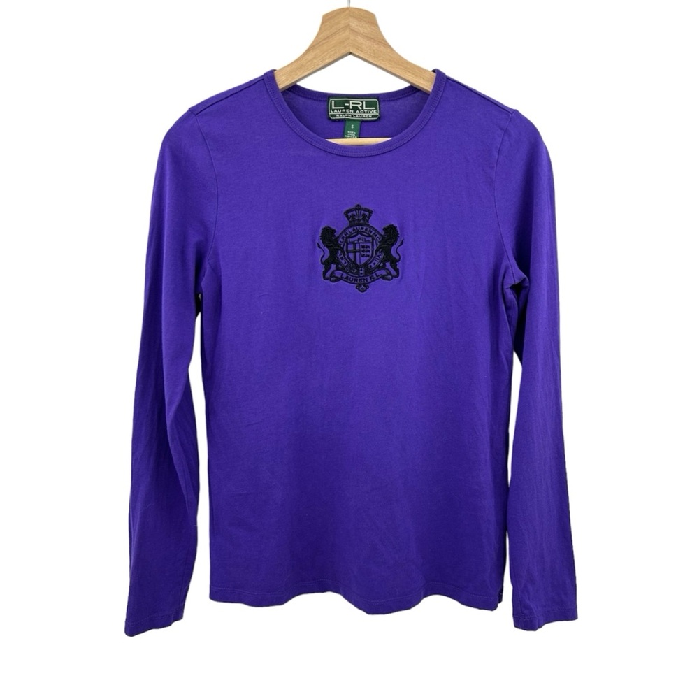 Ralph Lauren Lions Crest Purple Cotton Long Sleeve Pullover Top